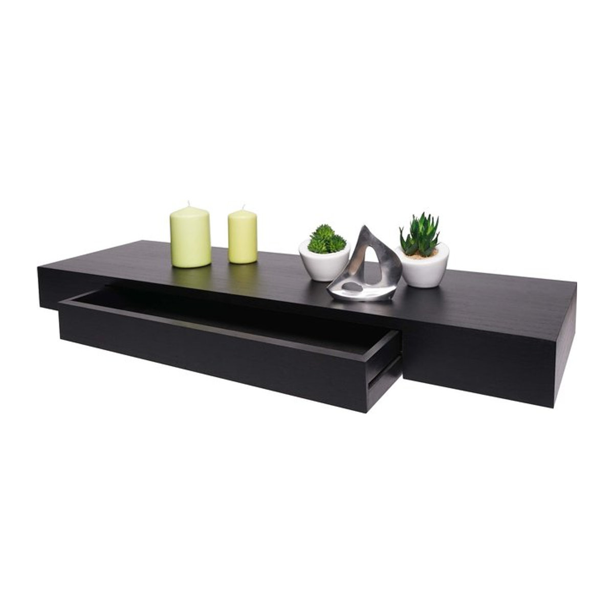 Wandregal MCW-H37 aus Massivholz mit Schublade in Schwarz, B/T/H: 80 x 25 x 8 cm - Bild 1