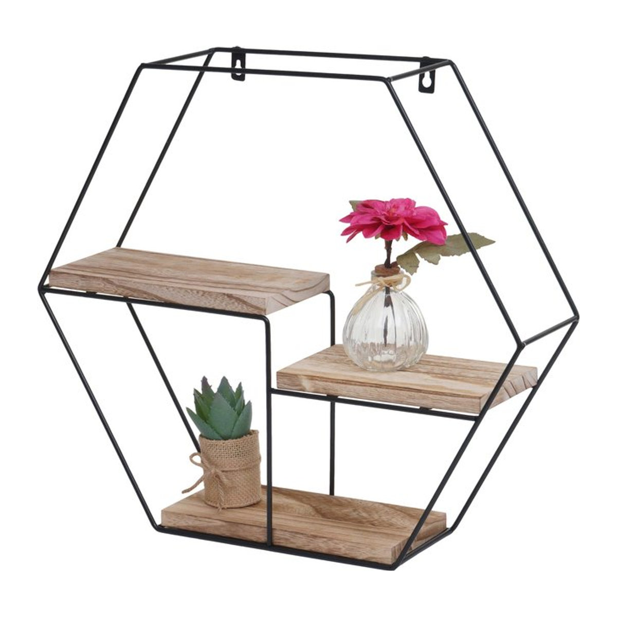Wandregal MCW-K76 Industrial Design aus Massivholz und Metall in Natur, B: 49 cm, H: 43 cm, T: 11 cm - Bild 1