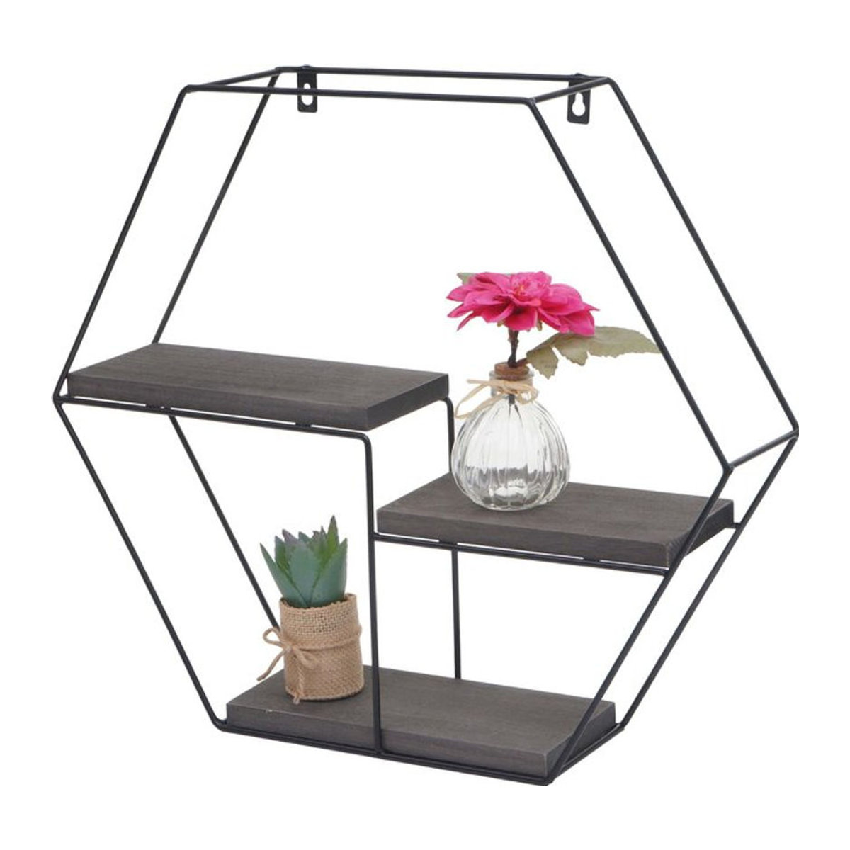 Wandregal MCW-K76 Industrial mit 3 Regalböden aus Metall und Massivholz in Anthrazit, B: 43 cm, H: 49 cm, T: 11 cm - Bild 1