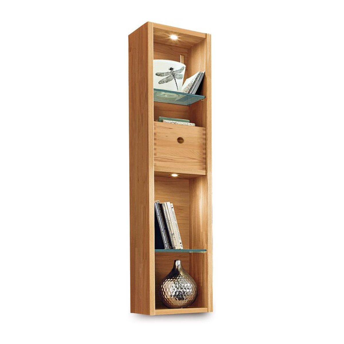 Wandregal witlake SORAGA in Buche Beige mit Glas und Massivholz, B/T/H: 116 x 25 x 23,8 cm - Bild 1