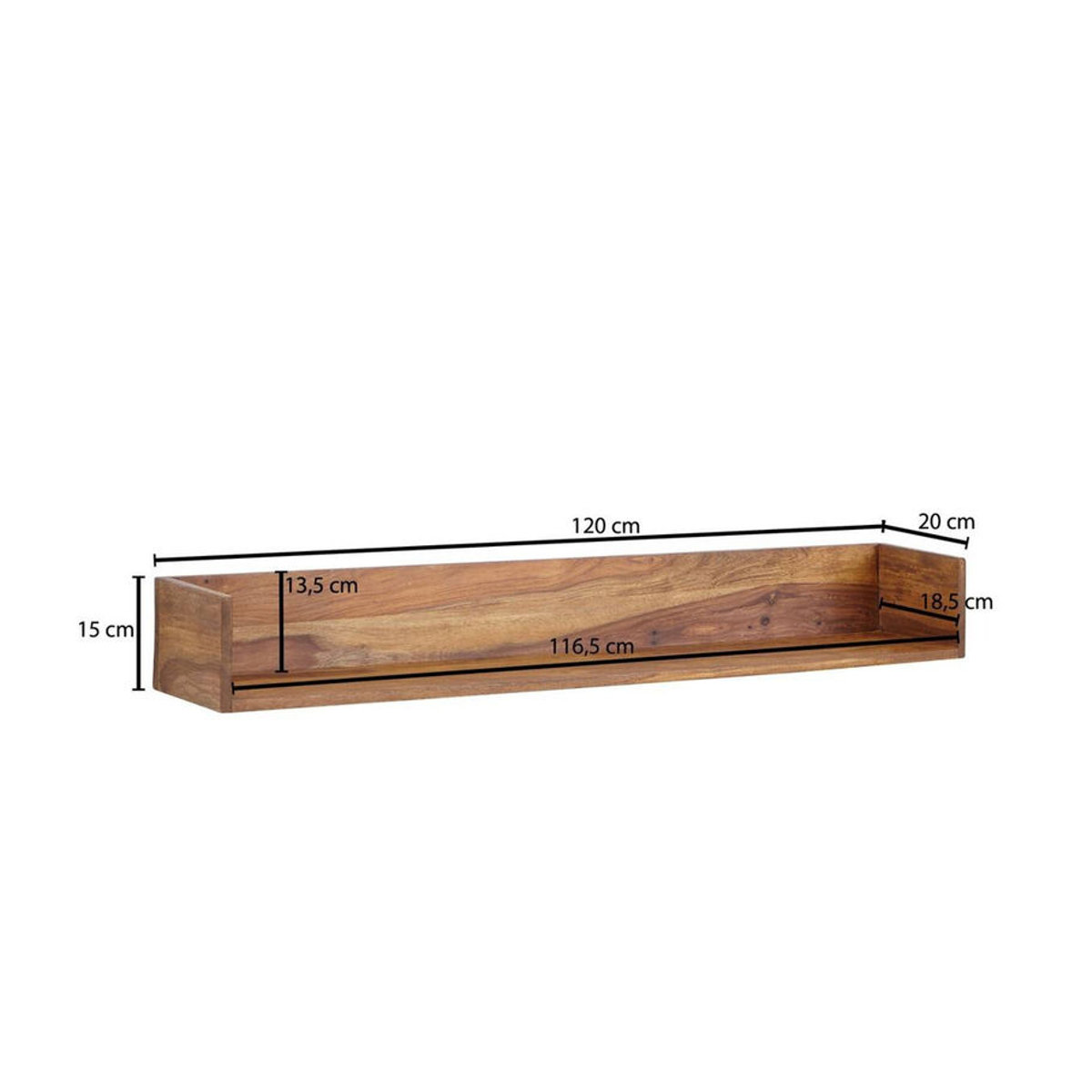 Wandregal Wohnling aus Massivholz in Braun B/H/T: 120 x 15 x 20 cm - Bild 3