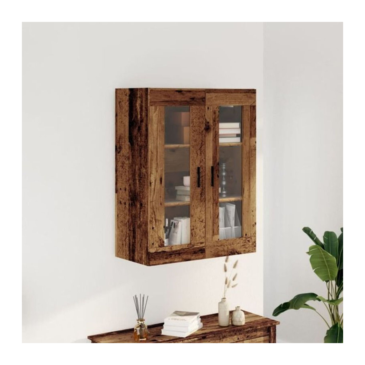 Wandschrank Vidaxl in Altholz-Optik Braun im Landhausstil mit Drehtüren und Glas, B/T/H: 69,5 x 34 x 90 cm - Bild 1
