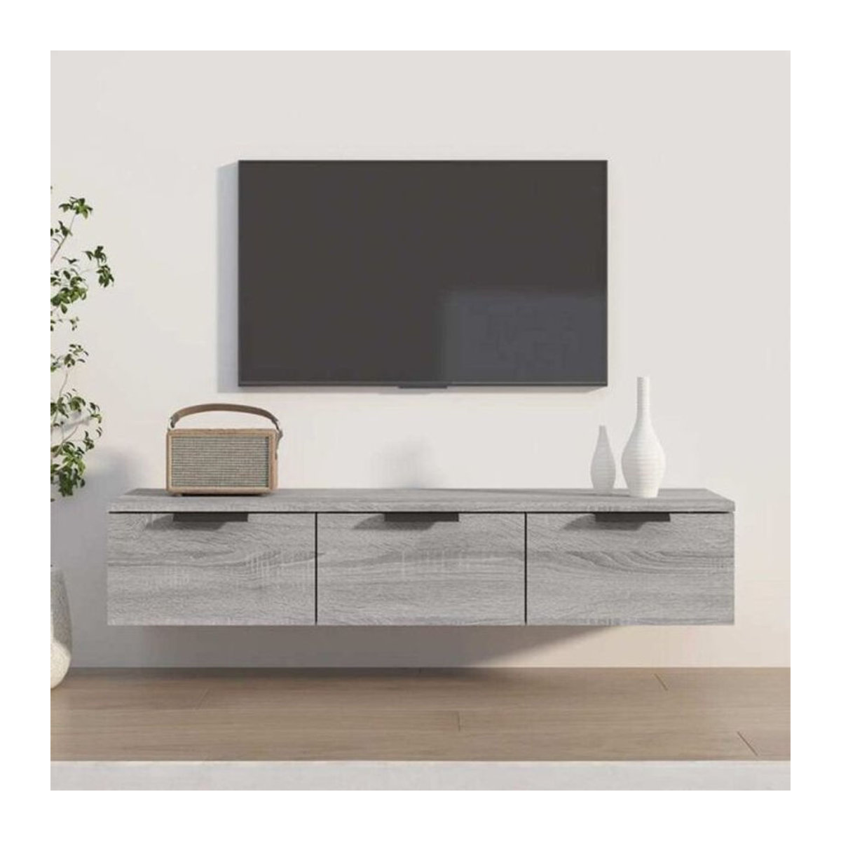 Wandschrank Vidaxl in Grau Sonoma aus Holzwerkstoff, minimalistisches Design, B/H/T: 102 x 30 x 20 cm - Bild 1