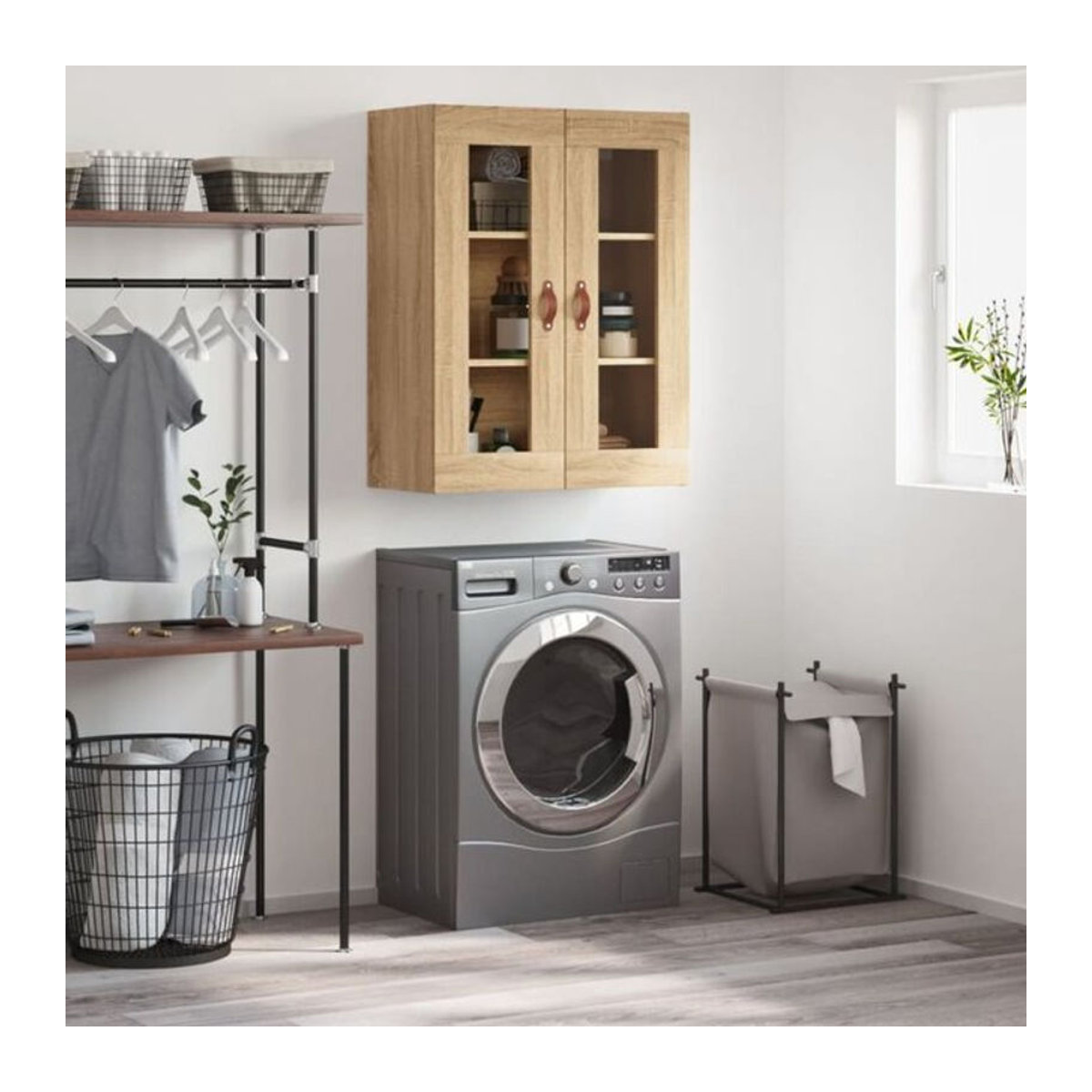 Wandschrank Vidaxl in Sonoma-Eiche Natur mit Drehtüren und Glaselementen, B/T/H: 69,5 x 34 x 90 cm - Bild 1