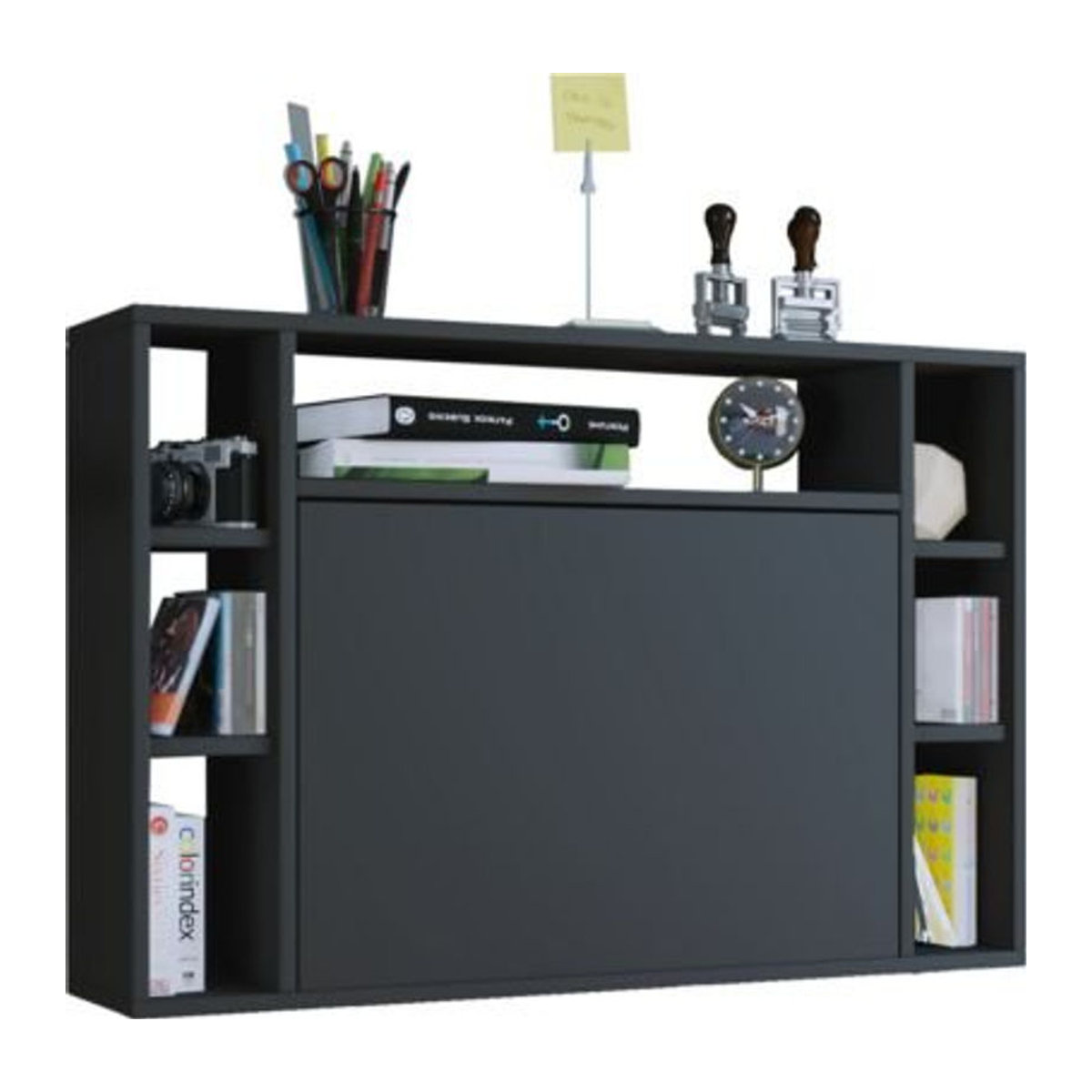 Wandschreibtisch Wandila von VCM Möbel aus Holz in Schwarz mit ausklappbarer Tischplatte und 7 Fächern, B: 90 cm, H: 60 cm, T: 20/67 cm - Bild 4