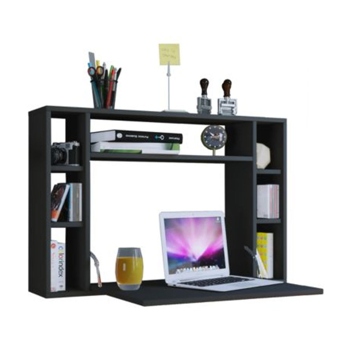 Wandschreibtisch Wandila von VCM Möbel aus Holz in Schwarz mit ausklappbarer Tischplatte und 7 Fächern, B: 90 cm, H: 60 cm, T: 20/67 cm - Bild 5