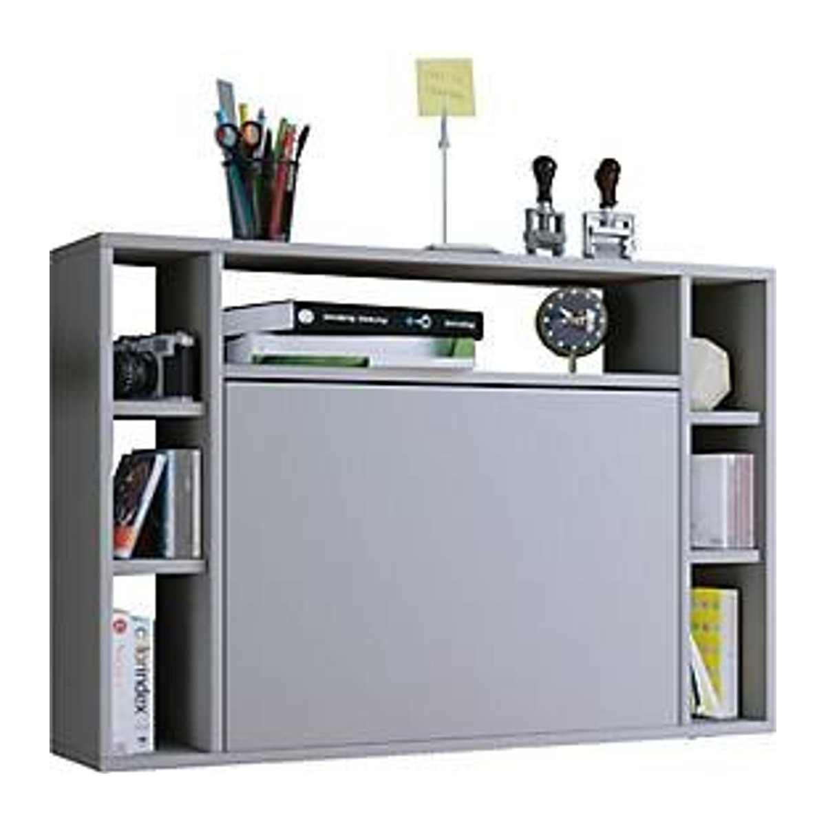 Wandschreibtisch Wandila von VCM Möbel in Grau mit ausklappbarer Tischplatte und 7 Fächern, B: 90 cm, T: 20/67 cm, H: 60 cm - Bild 3