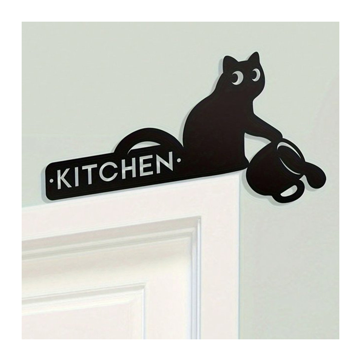 Wandskulptur aus Metall CIFBUY Cat Sprinkling Coffee in Schwarz zur Wandmontage - Bild 1