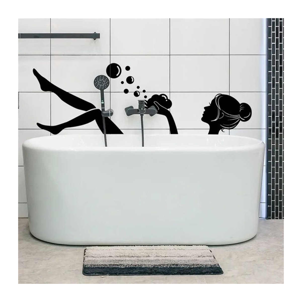 Wandtattoo Badezimmer Dekoration Wanda Frau im Schaumbad Schwarz - Bild 1