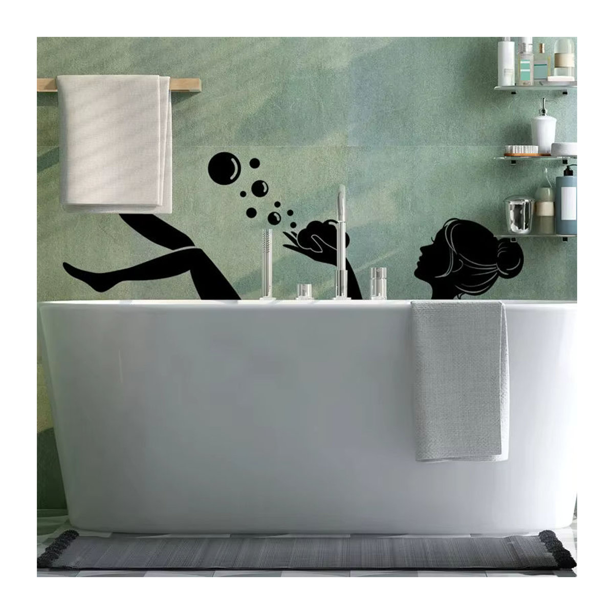 Wandtattoo Badezimmer Dekoration Wanda Frau im Schaumbad Schwarz - Bild 2