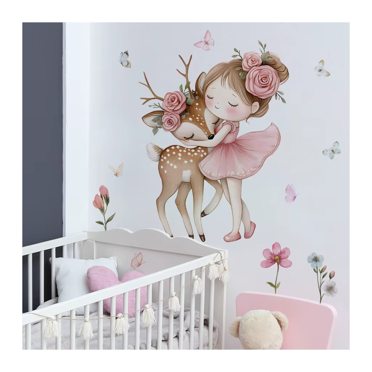 Wandtattoo BRUP Cartoon Mädchen mit Hirsch in Mehrfarbig für Kinderzimmer und Schlafzimmer als wasserdichter Wandaufkleber - Bild 3