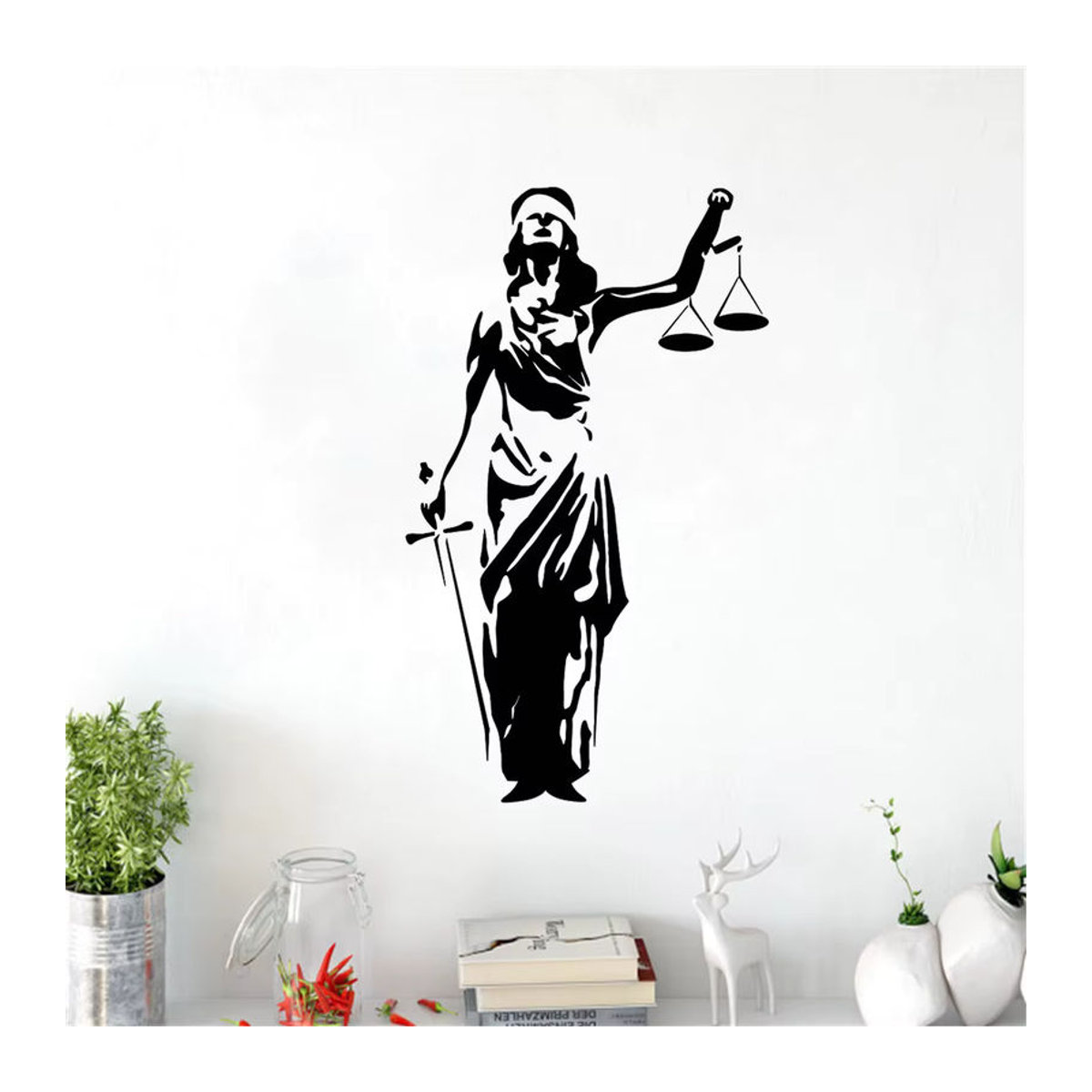 Wandtattoo Themis Dame der Gerechtigkeit in Schwarz als Vinyl Aufkleber für Anwaltsbüros und Gerichtliche Dekoration - Bild 3