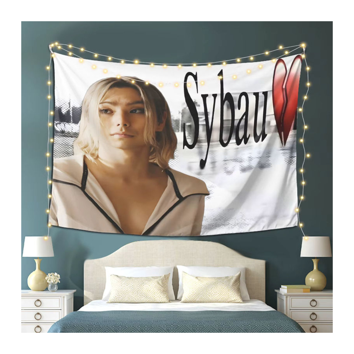 Wandteppich Chishiya Sybau Meme Guy Design mit Herzen in Weiß, Textil Wandbehang Hochformat, B: 60 cm, H: 40 cm - Bild 2