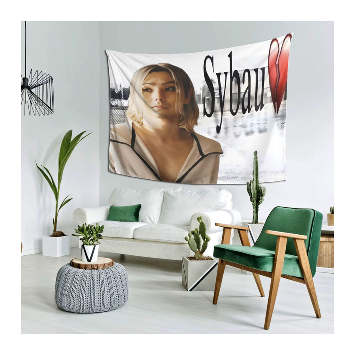 Wandteppich Chishiya Sybau Meme Guy Design mit Herzen in Weiß, Textil Wandbehang Hochformat, B: 60 cm, H: 40 cm - Bild 3