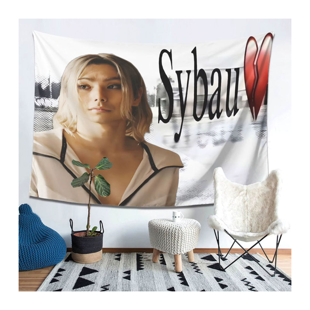 Wandteppich Chishiya Sybau Meme Guy Design mit Herzen in Weiß, Textil Wandbehang Hochformat, B: 60 cm, H: 40 cm - Bild 4