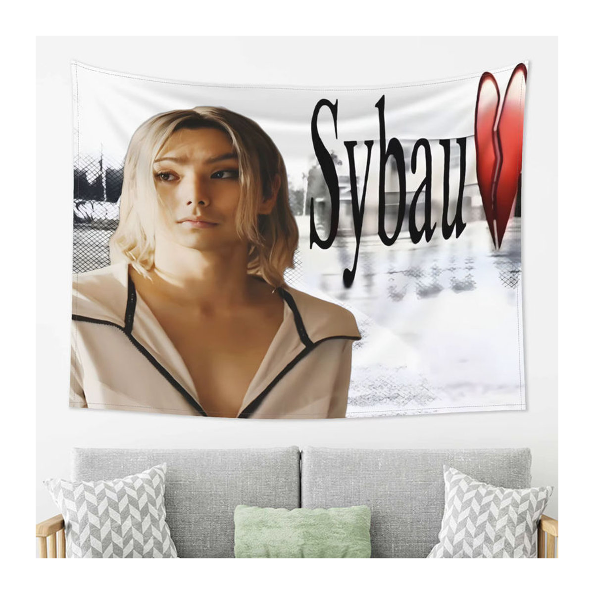 Wandteppich Chishiya Sybau Meme Guy Design mit Herzen in Weiß, Textil Wandbehang Hochformat, B: 60 cm, H: 40 cm - Bild 5