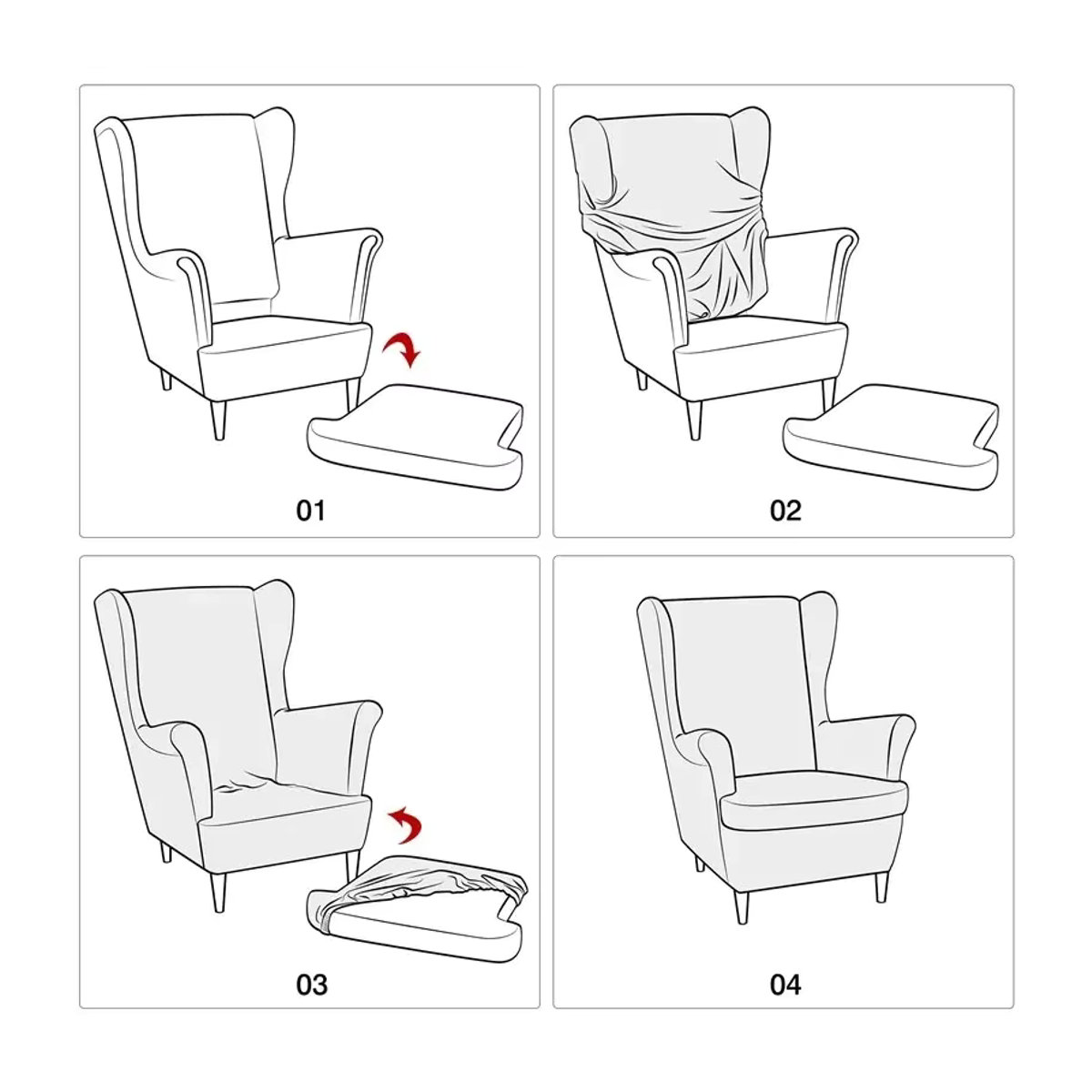 WANERQU 2-teiliges Set Ohrensessel Abdeckung mit Kissenbezug aus elastischem Stretch-Material für Sessel und Sofas - Bild 2