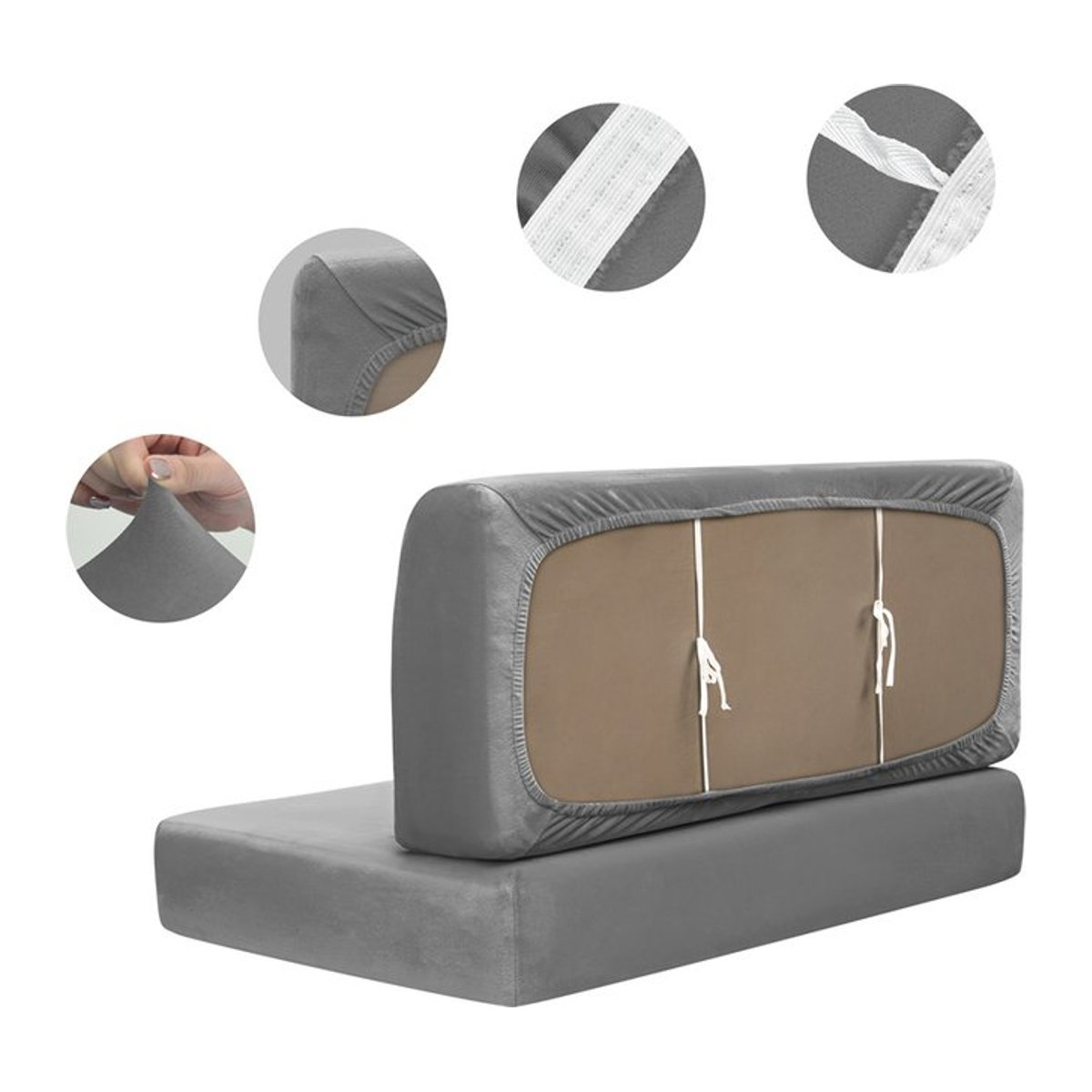 WANERQU 2er-Set Stretch-Samt Sofa-Abdeckungen für Wohnmobile und Camper, Sitz- und Rückenlehnenbezüge, Grau - Bild 1