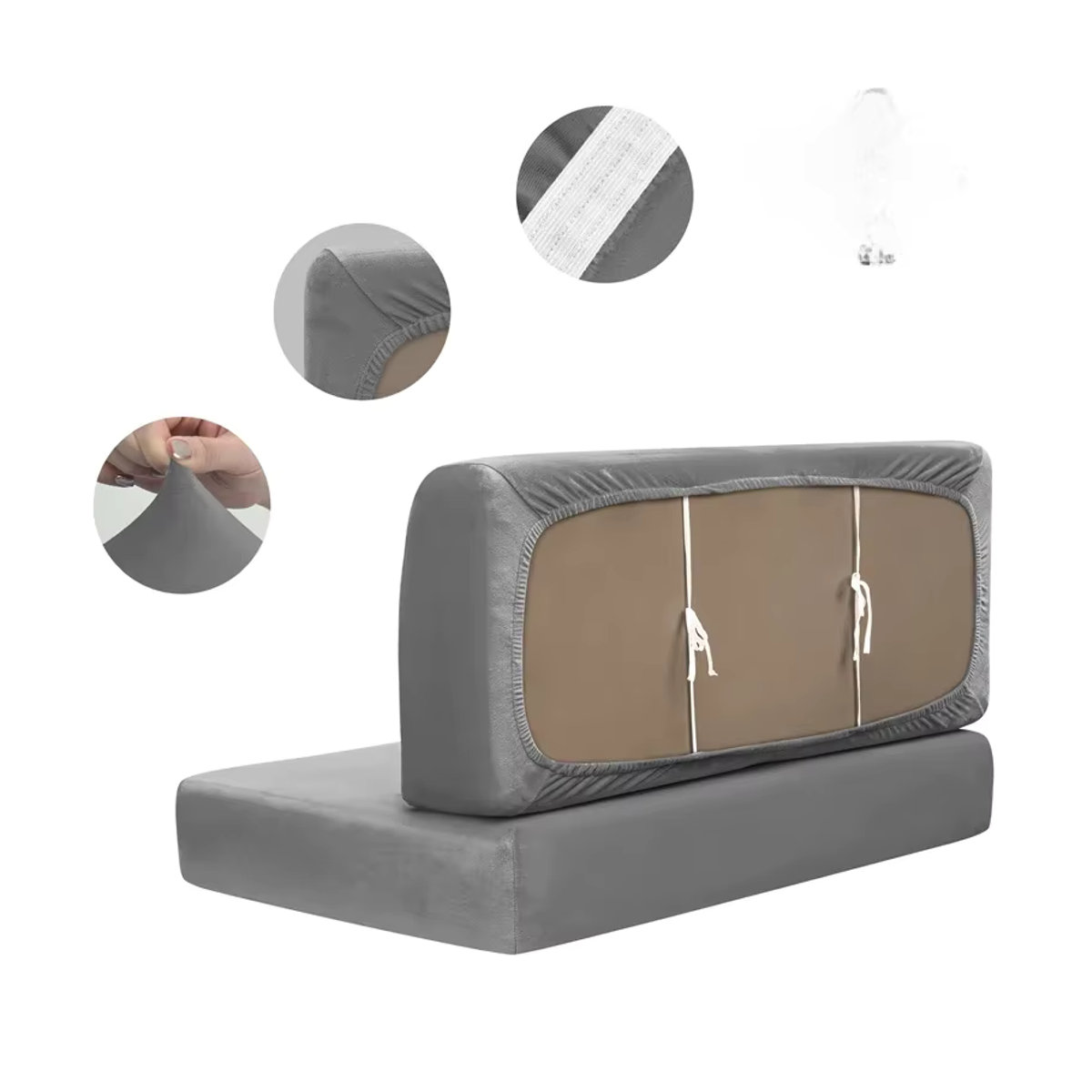 WANERQU 2er-Set Stretch-Samt Sofa-Abdeckungen für Wohnmobile und Camper, Sitz- und Rückenlehnenbezüge, Grau - Bild 6