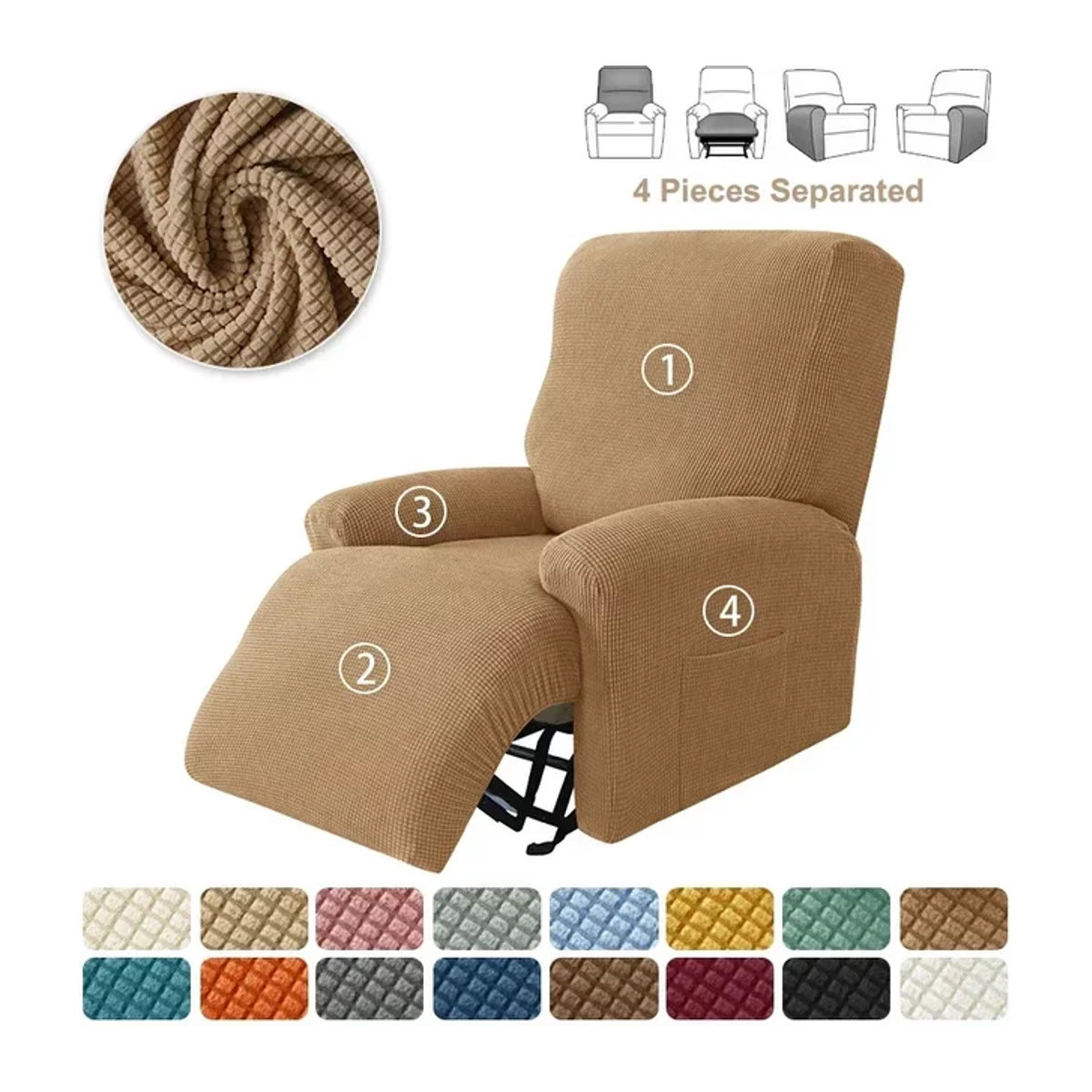 WANERQU 4er-Set Split Liege Abdeckung aus Polarfleece als Schonbezug für Sofa und Sessel in Beige und Braun - Bild 1