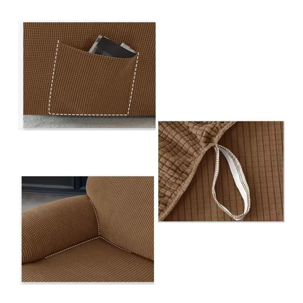 WANERQU 4er-Set Split Liege Abdeckung aus Polarfleece als Schonbezug für Sofa und Sessel in Beige und Braun - Bild 3