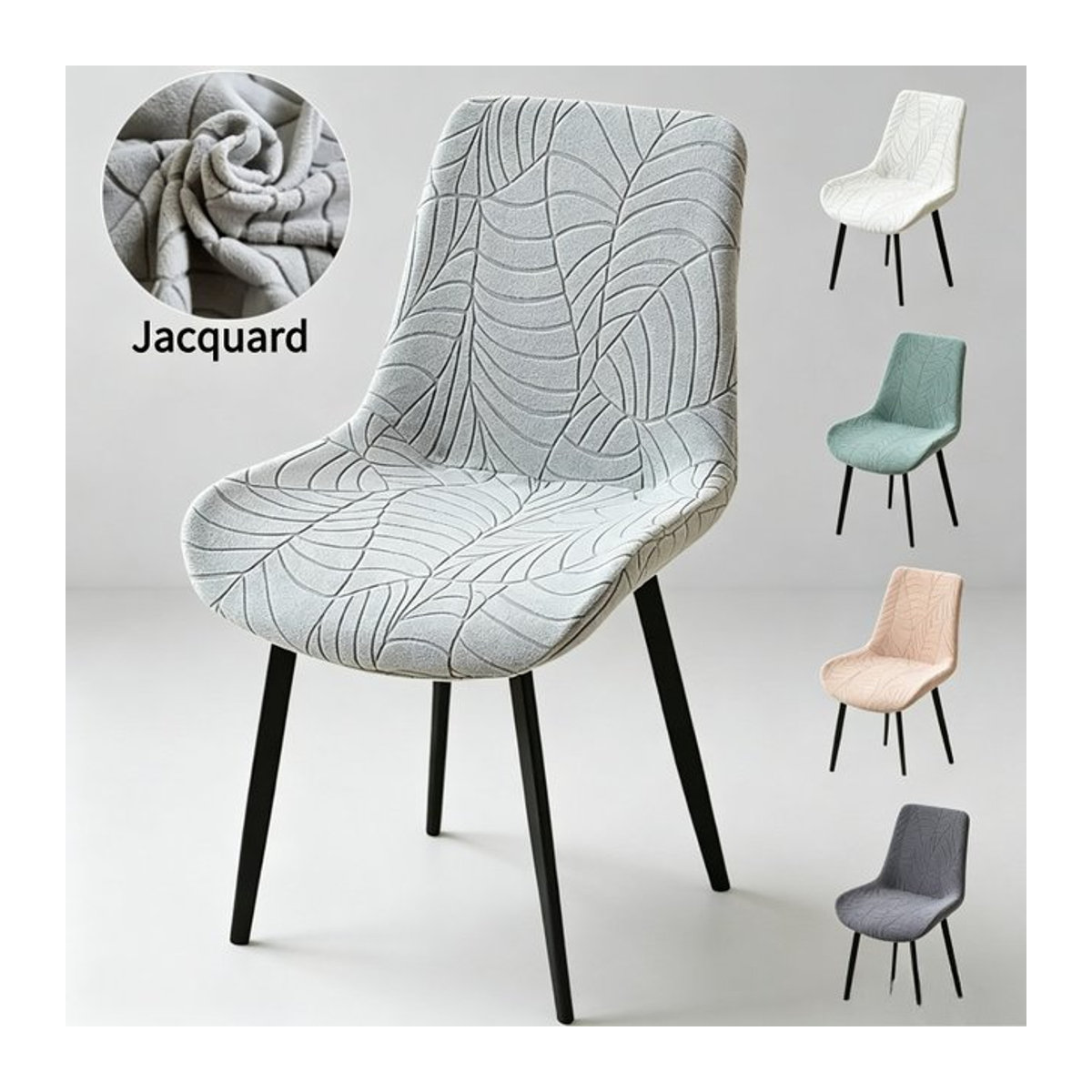 WANERQU Blätter Jacquard elastische Stuhlhussen für gebogene Stühle in Braun und Mehrfarbig - Bild 1
