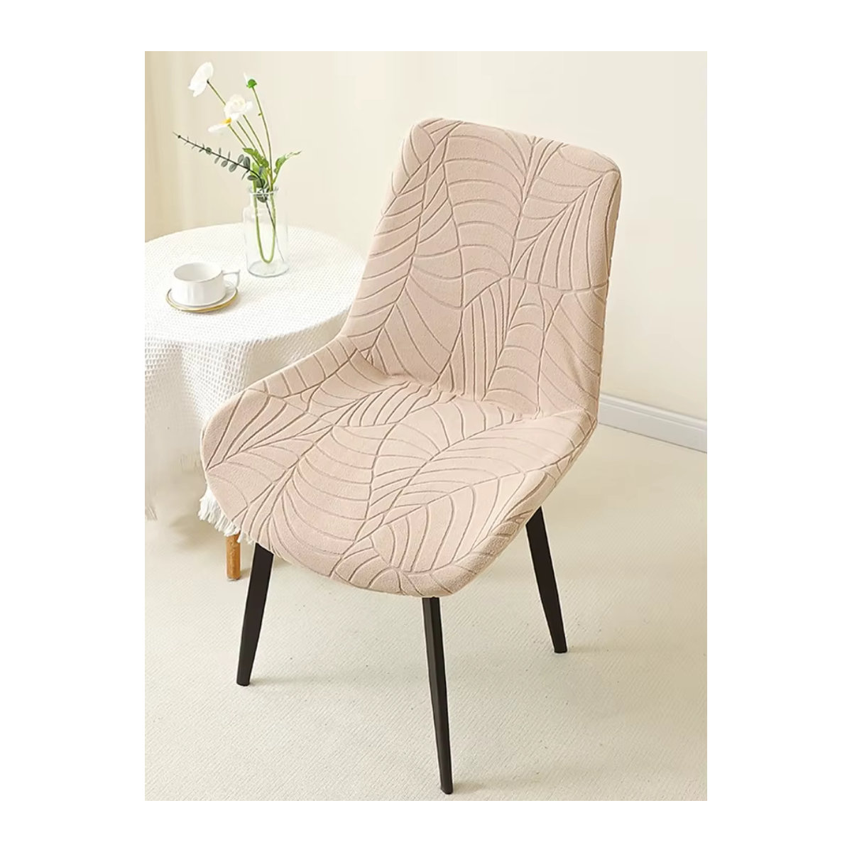 WANERQU Blätter Jacquard elastische Stuhlhussen für gebogene Stühle in Braun und Mehrfarbig - Bild 3