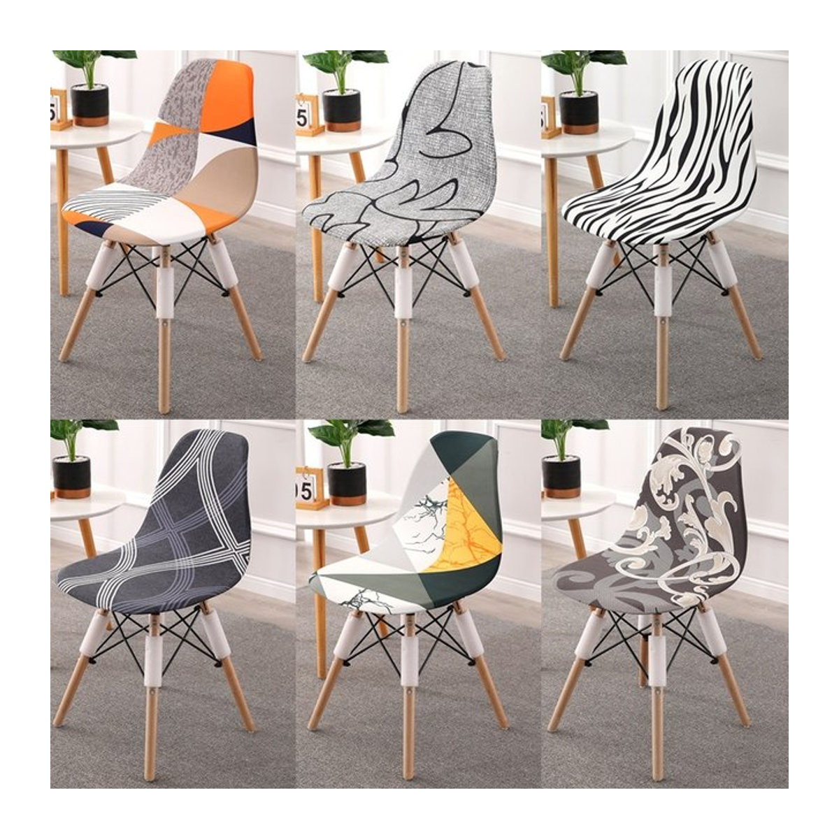 WANERQU Elastische Esszimmer Stuhlbezüge mit Print, Armlose Sitzbezüge für kurze Rückenlehnen, Mehrfarbig - Bild 1