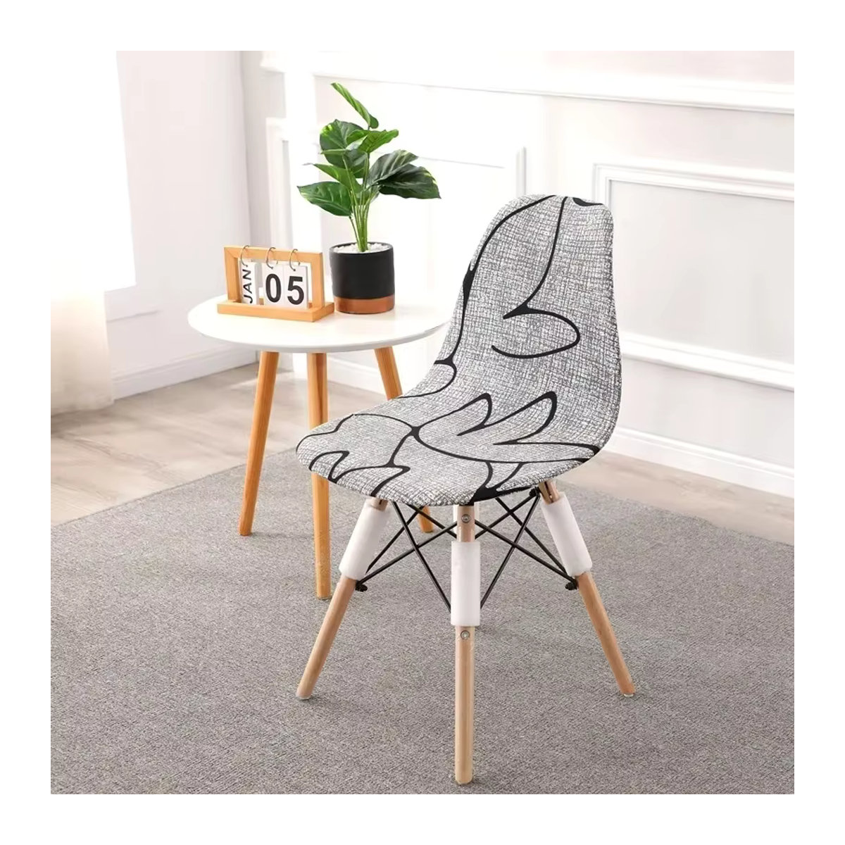 WANERQU Elastische Esszimmer Stuhlbezüge mit Print, Armlose Sitzbezüge für kurze Rückenlehnen, Mehrfarbig - Bild 3