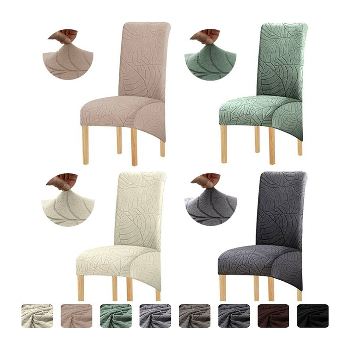 WANERQU Esszimmer Stuhl Abdeckung mit Jacquard Blätter Muster in Grün und Mehrfarbig - Bild 1