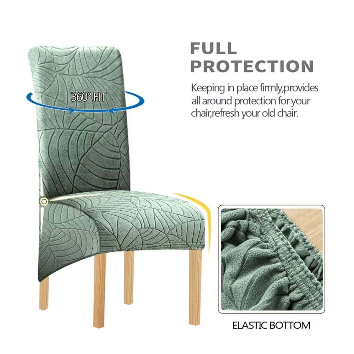 WANERQU Esszimmer Stuhl Abdeckung mit Jacquard Blätter Muster in Grün und Mehrfarbig - Bild 2