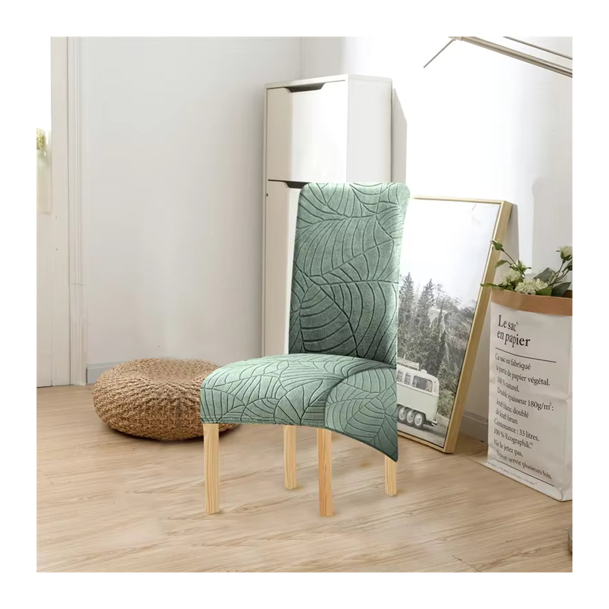 WANERQU Esszimmer Stuhl Abdeckung mit Jacquard Blätter Muster in Grün und Mehrfarbig - Bild 4