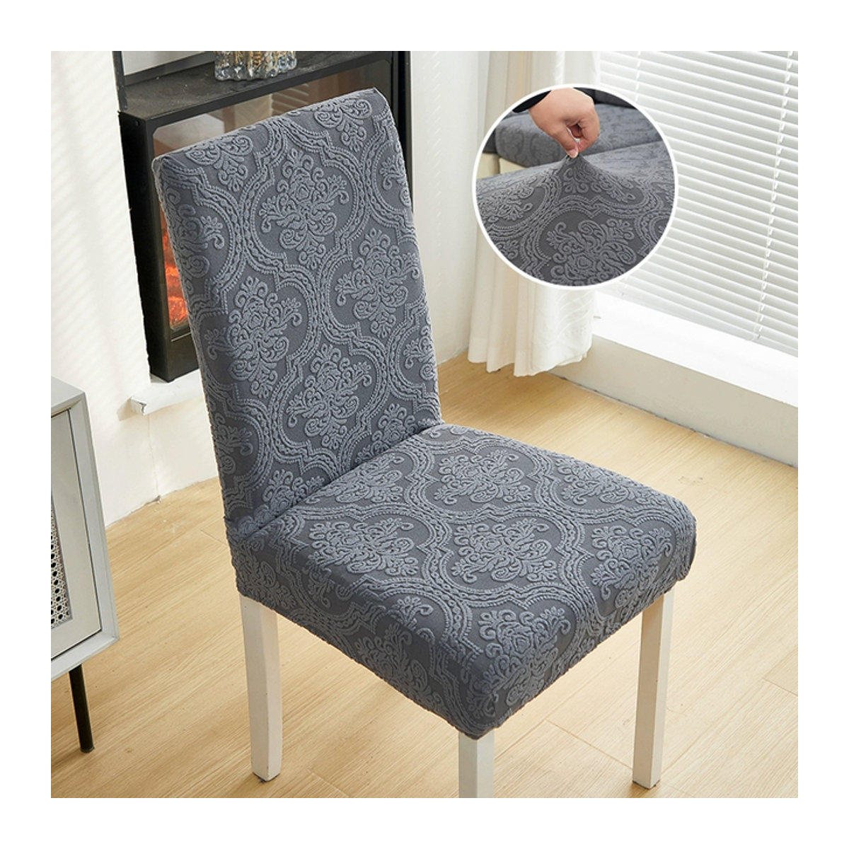 WANERQU Esszimmerstuhlbezüge aus Jacquard-Stretch in Grau für einen luxuriösen europäischen Stil - Bild 1