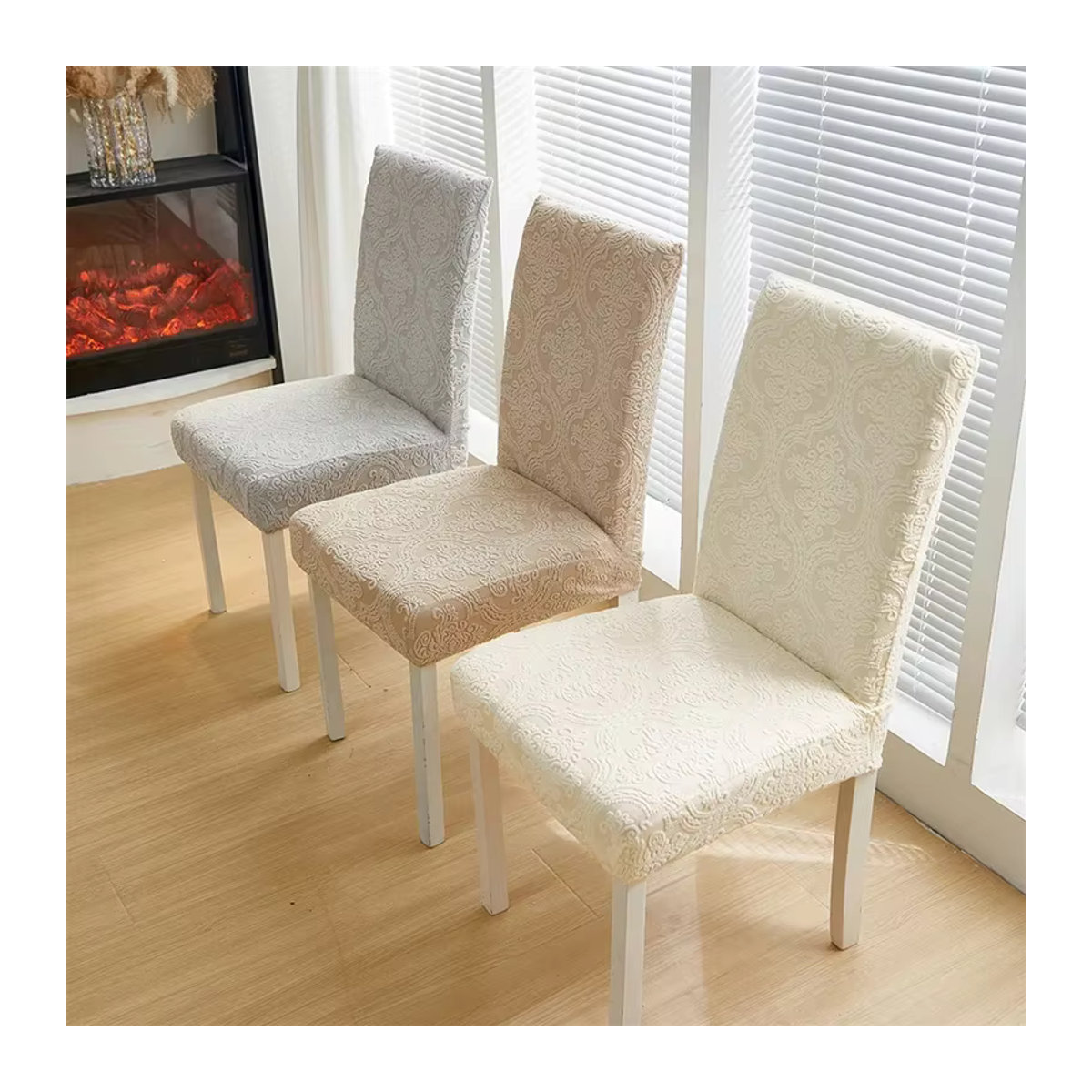 WANERQU Esszimmerstuhlbezüge aus Jacquard-Stretch in Grau für einen luxuriösen europäischen Stil - Bild 2