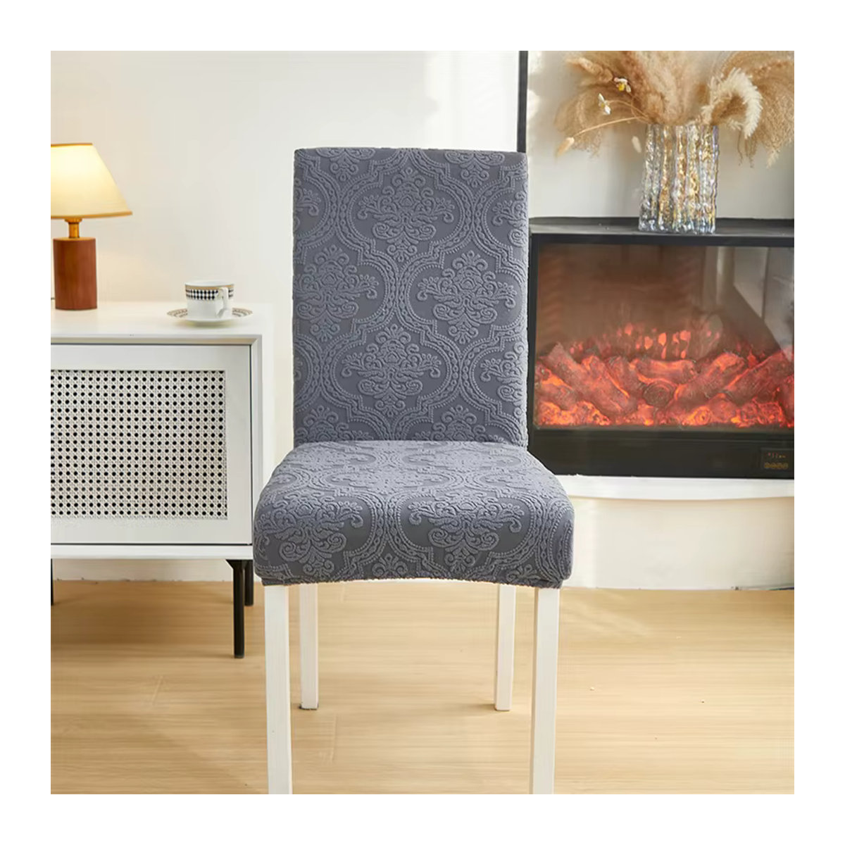 WANERQU Esszimmerstuhlbezüge aus Jacquard-Stretch in Grau für einen luxuriösen europäischen Stil - Bild 4