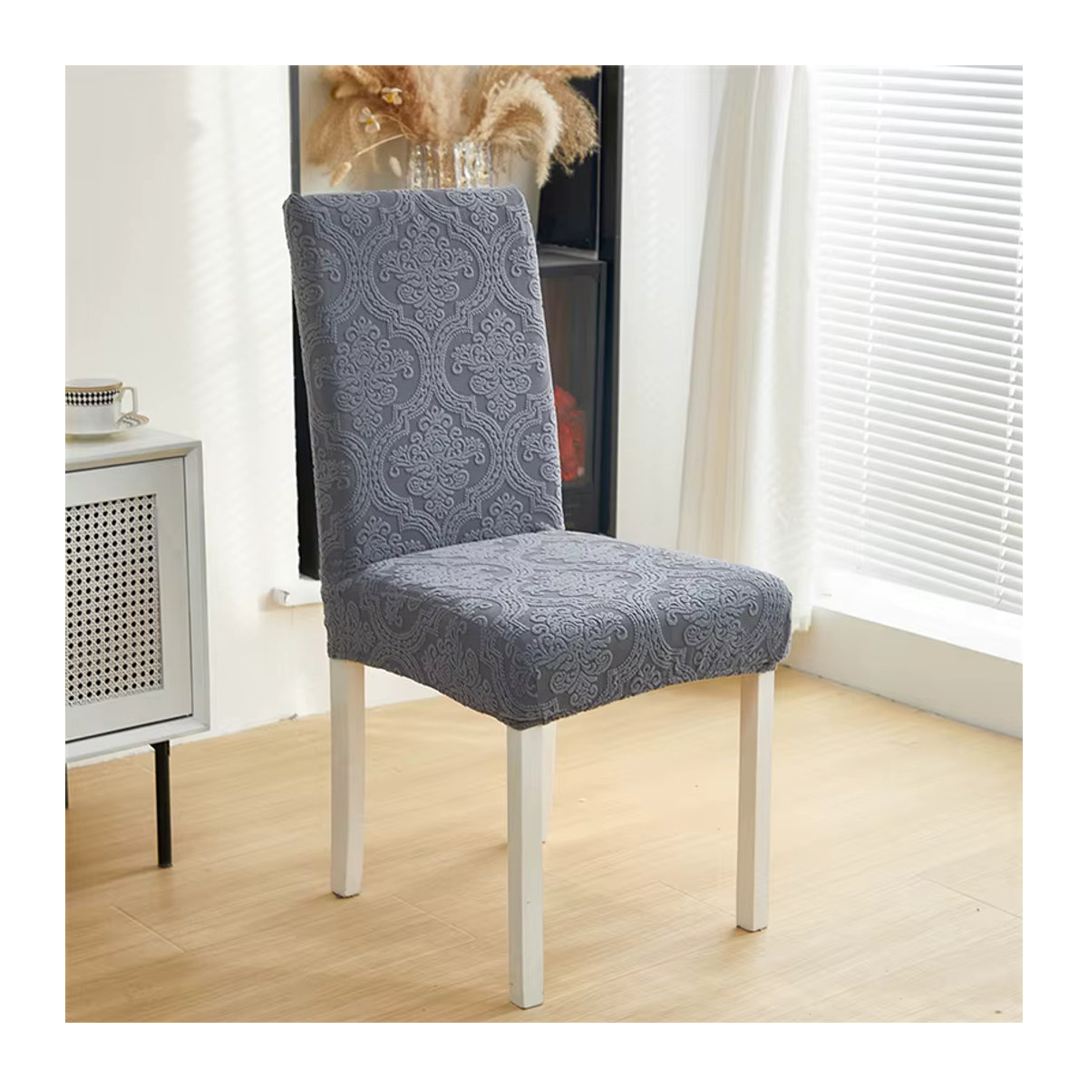 WANERQU Esszimmerstuhlbezüge aus Jacquard-Stretch in Grau für einen luxuriösen europäischen Stil - Bild 5