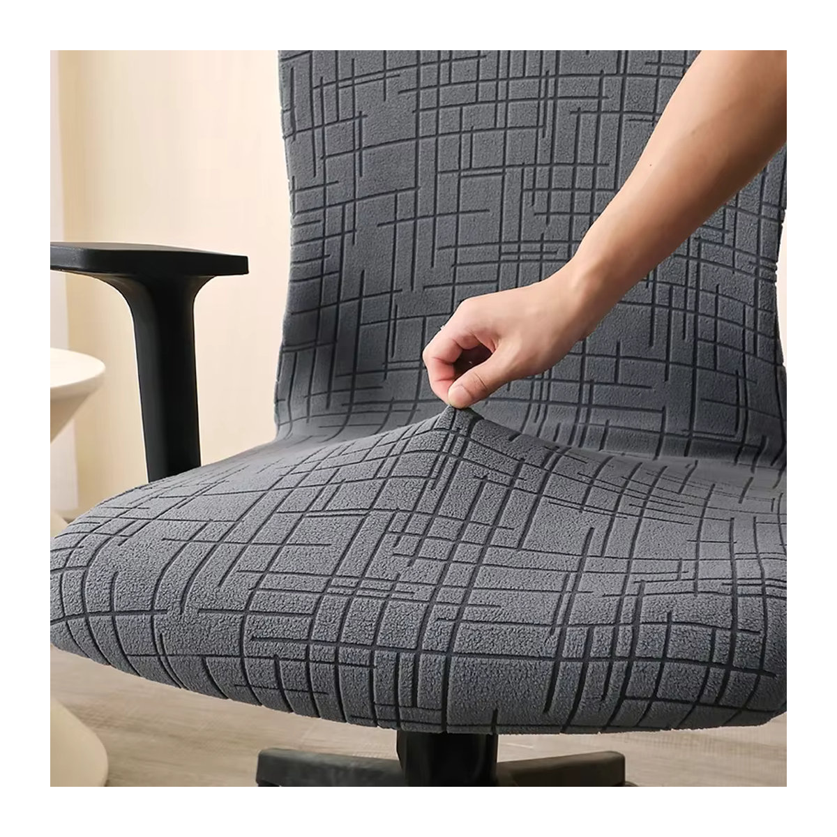 WANERQU Jacquard Bürostuhl Abdeckung in Grau, elastischer Stretch-Schonbezug für rotierende Computerstühle und Sessel - Bild 3
