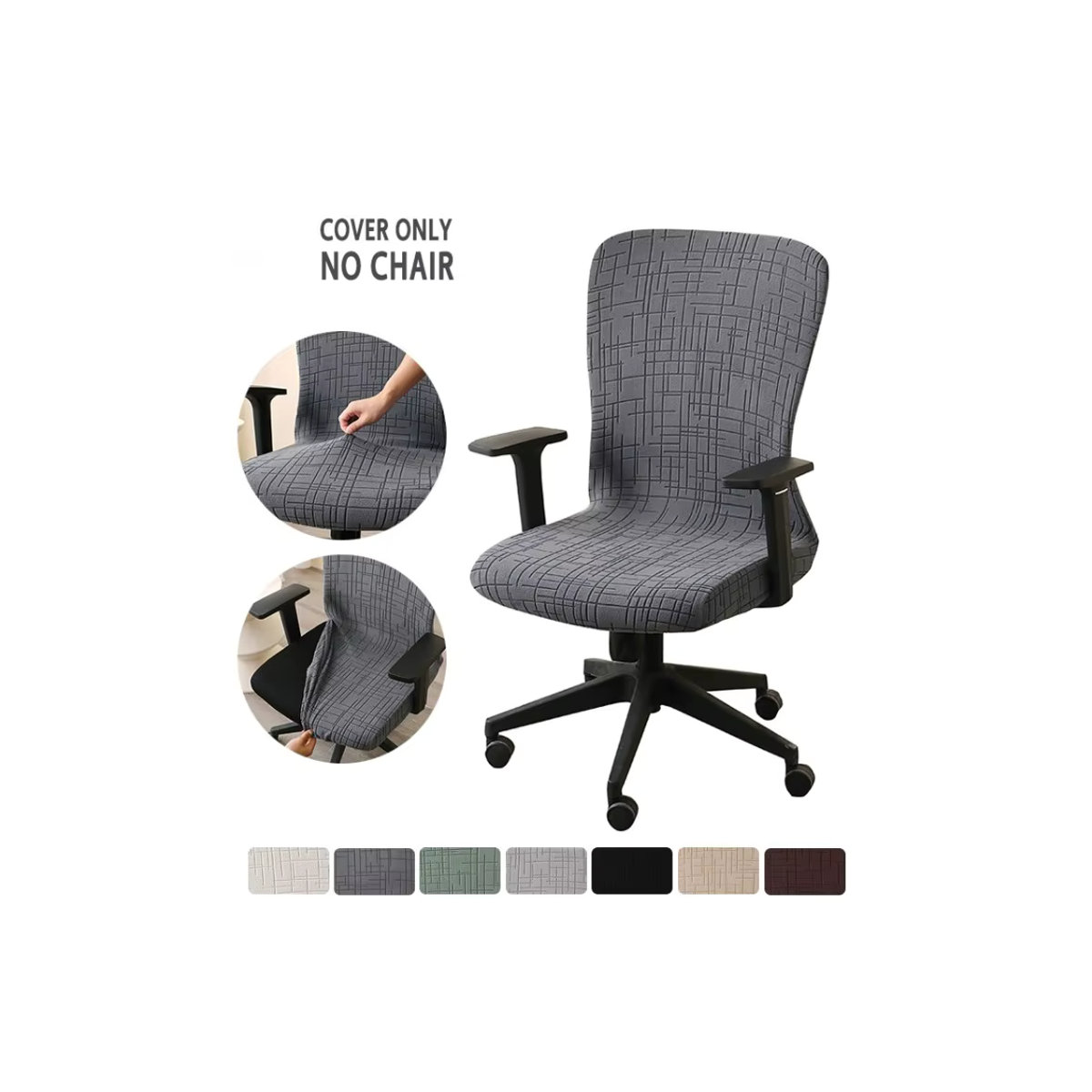 WANERQU Jacquard Bürostuhl Abdeckung in Grau, elastischer Stretch-Schonbezug für rotierende Computerstühle und Sessel - Bild 5