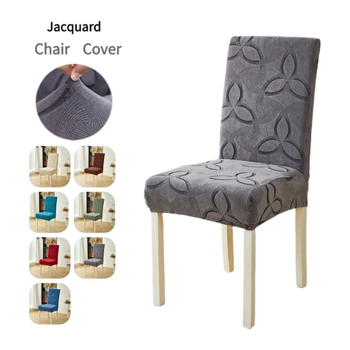 Wanerqu Jacquard Esszimmer Stuhl Abdeckung Stretch Schonbezug in Grau - Bild 1