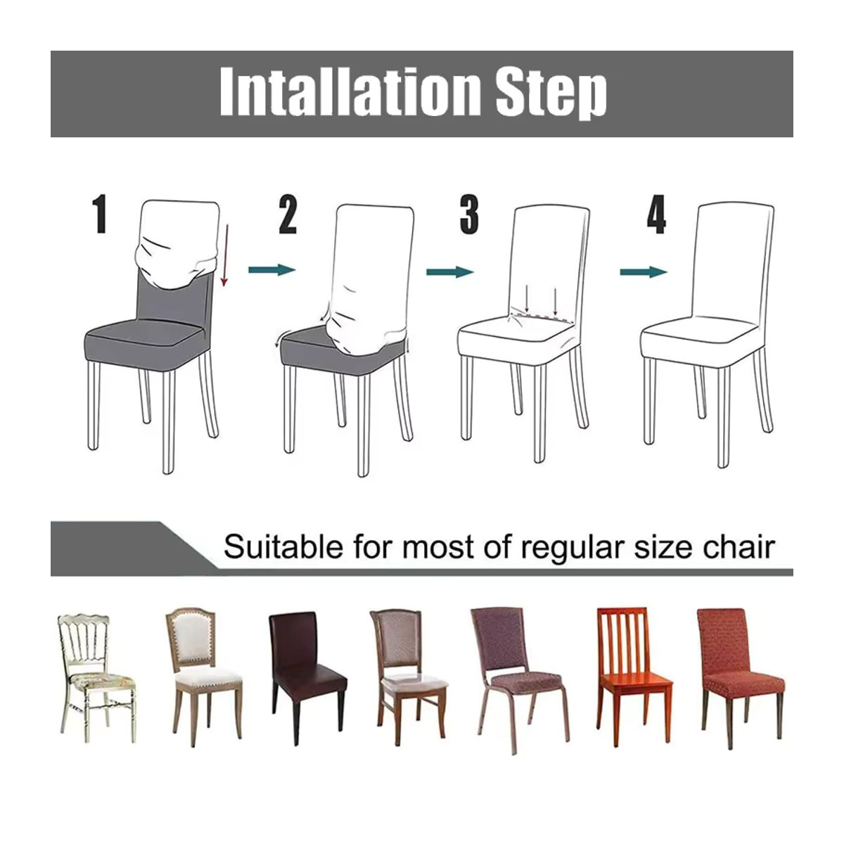 Wanerqu Jacquard Esszimmer Stuhl Abdeckung Stretch Schonbezug in Grau - Bild 2