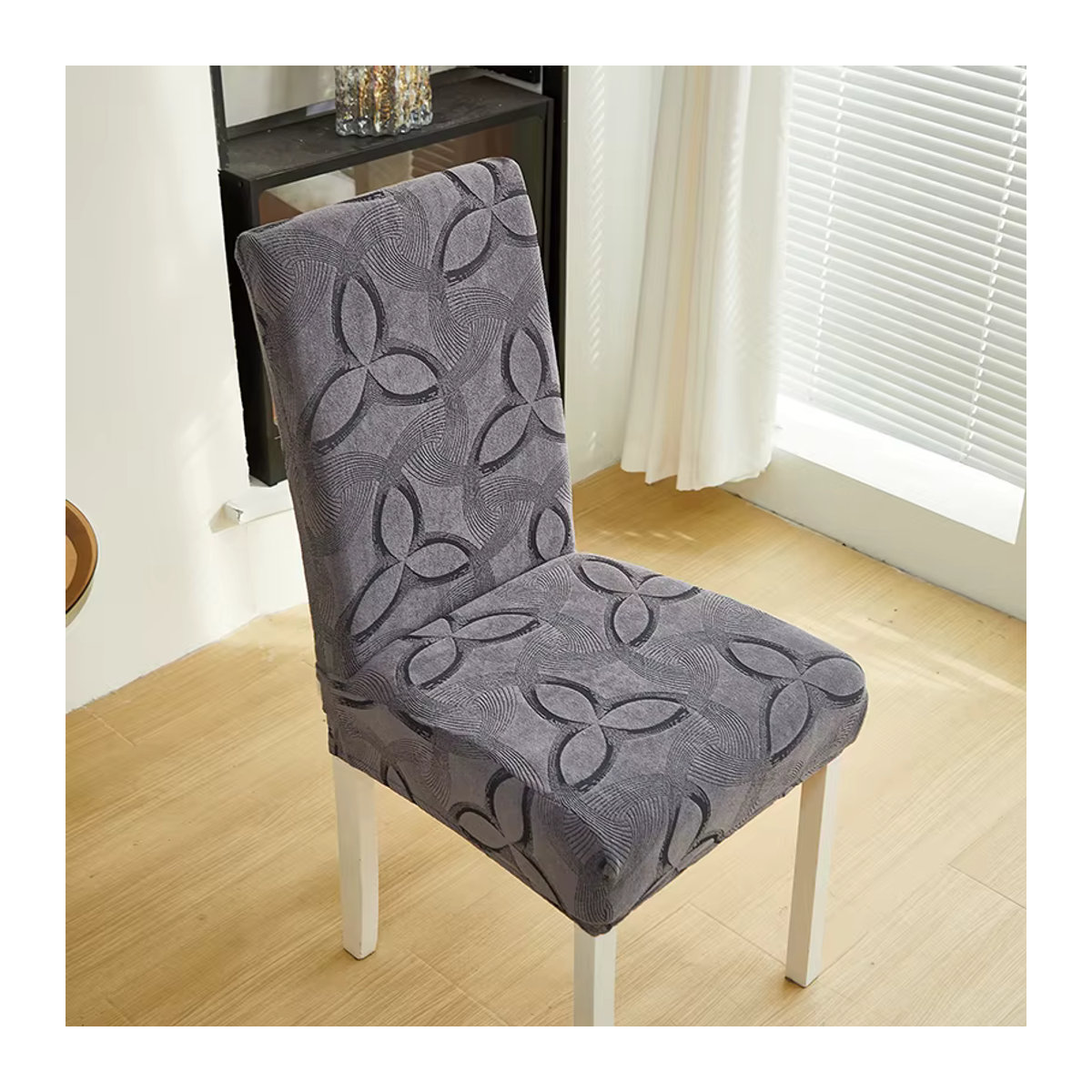 Wanerqu Jacquard Esszimmer Stuhl Abdeckung Stretch Schonbezug in Grau - Bild 3