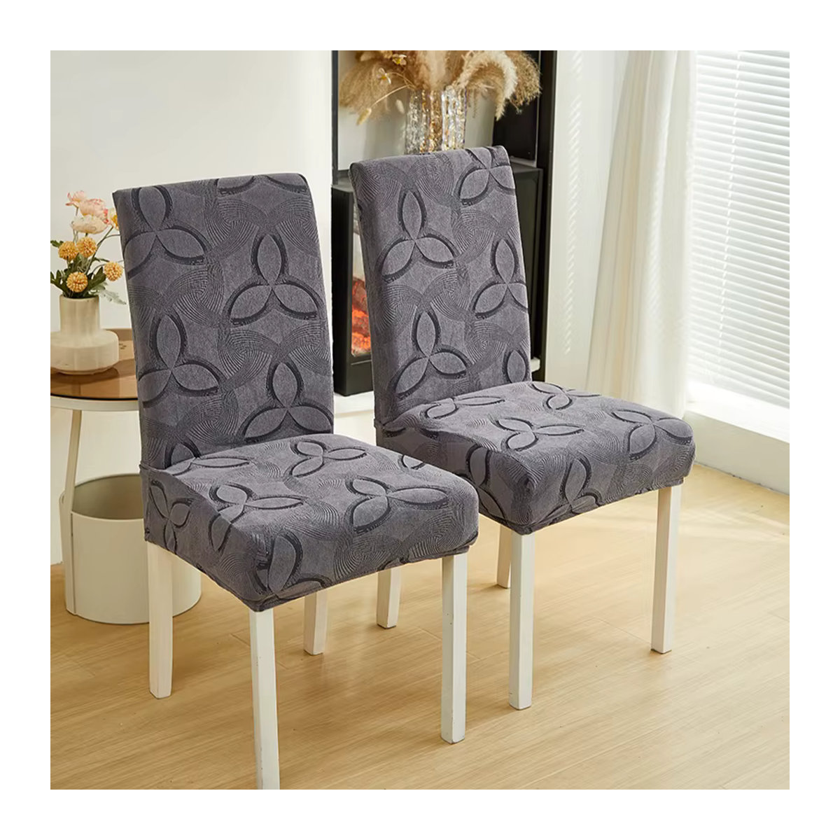Wanerqu Jacquard Esszimmer Stuhl Abdeckung Stretch Schonbezug in Grau - Bild 4