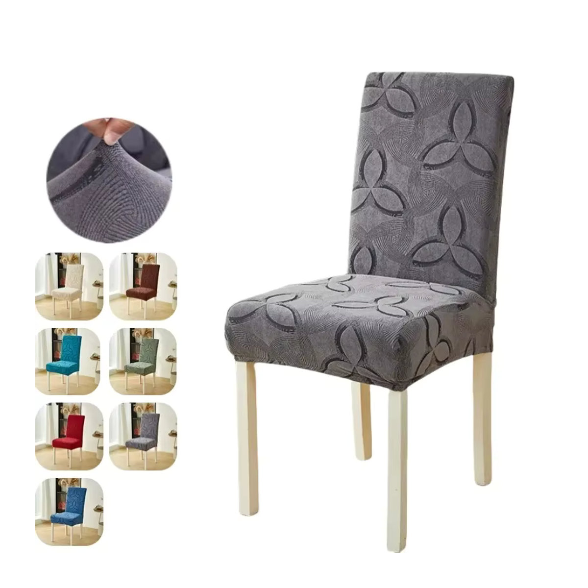 Wanerqu Jacquard Esszimmer Stuhl Abdeckung Stretch Schonbezug in Grau - Bild 5