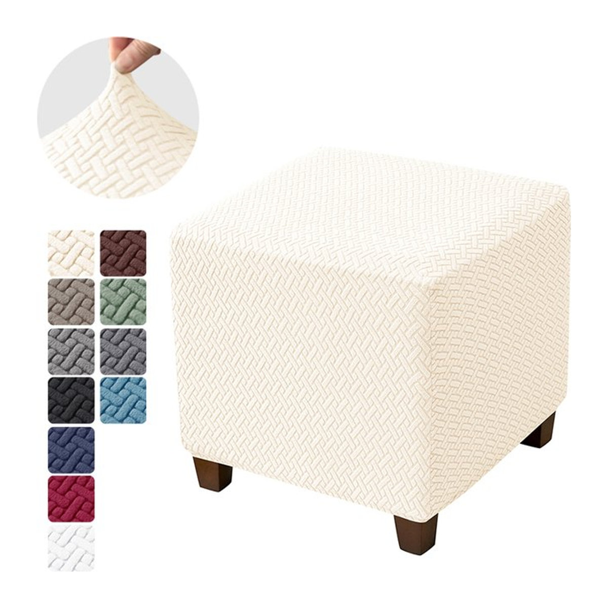 WANERQU Jacquard Ottomane Schonbezug elastische Hocker Abdeckung für Fußhocker und Sofa in Beige oder Weiß - Bild 1