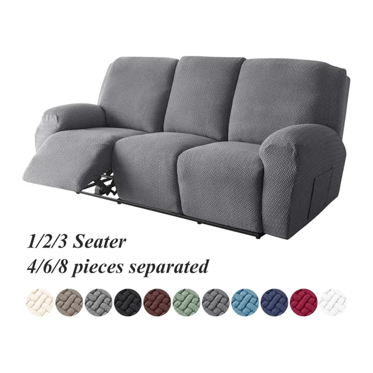 WANERQU Jacquard Stretch Sofabezug für 1/2/3 Sitzer Split Recliner und Relax Sessel in Grau - Bild 1