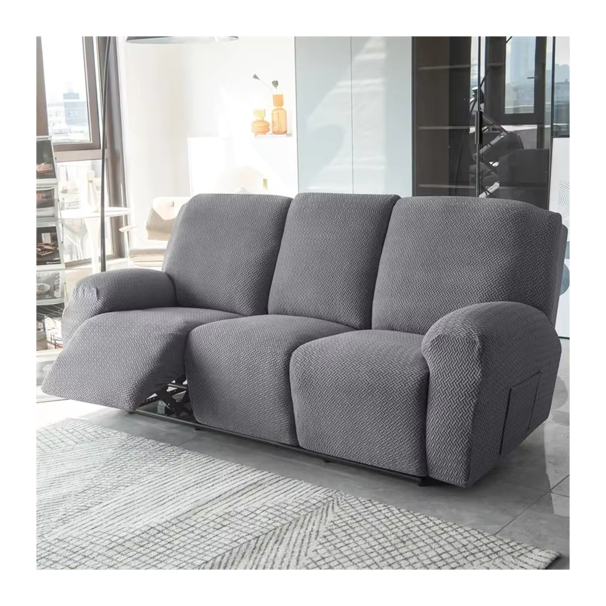 WANERQU Jacquard Stretch Sofabezug für 1/2/3 Sitzer Split Recliner und Relax Sessel in Grau - Bild 2