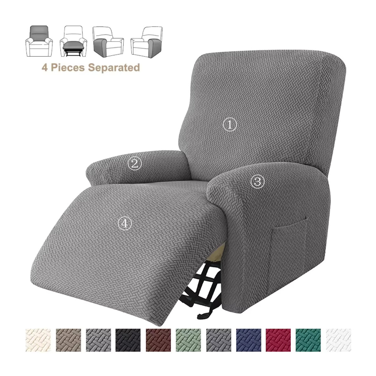 WANERQU Jacquard Stretch Sofabezug für 1/2/3 Sitzer Split Recliner und Relax Sessel in Grau - Bild 3