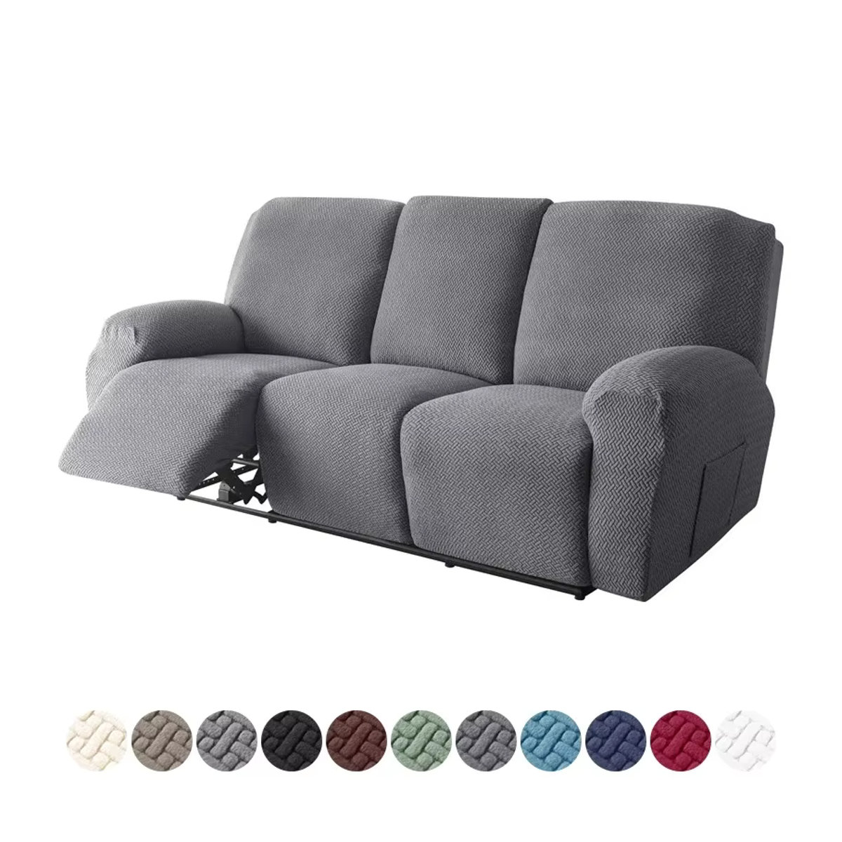WANERQU Jacquard Stretch Sofabezug für 1/2/3 Sitzer Split Recliner und Relax Sessel in Grau - Bild 4