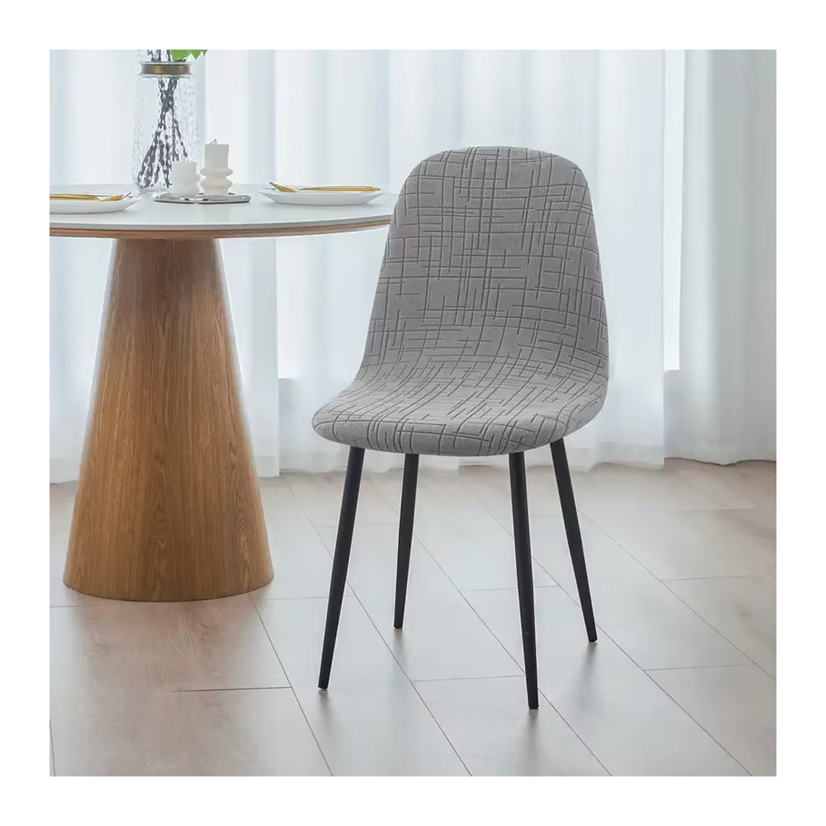WANERQU Jacquard Stuhlhussen grau, elastische Sitzschonbezüge für armlose Schalenstühle - Bild 1