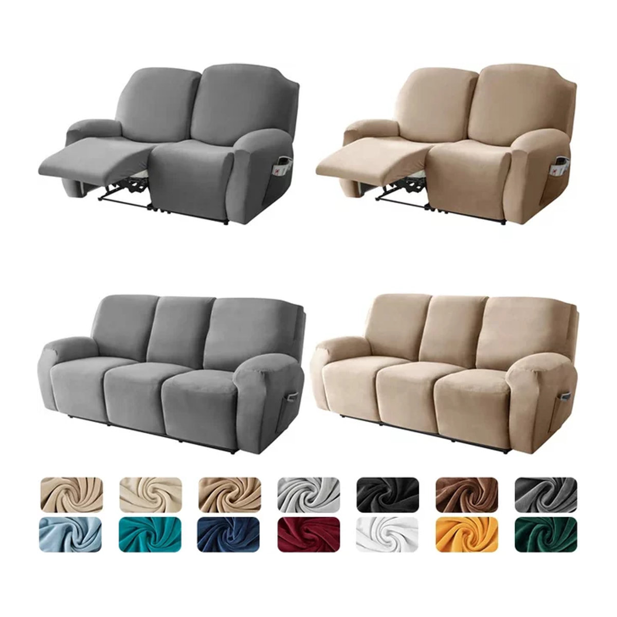 WANERQU Samt Stretch Sofabezug für 1/2/3 Sitzer und Relax Sessel, elastischer Schonbezug in Grau - Bild 1